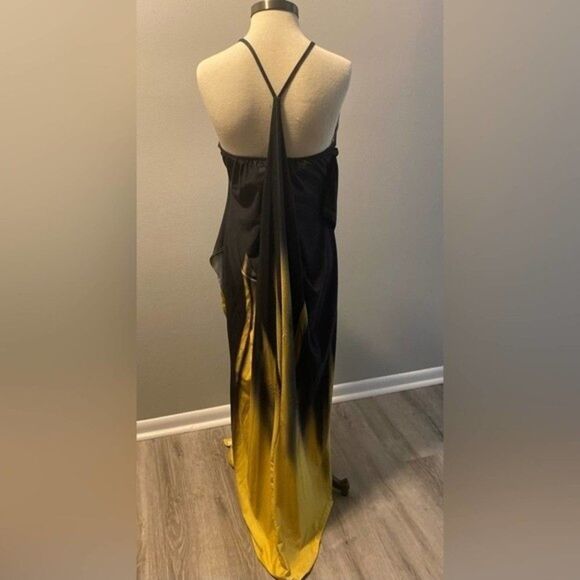 Chic Me Black & Yellow Ombré Backless Deep V-neck, Maxi Dress - Sz. XL - Picture 3 of 6